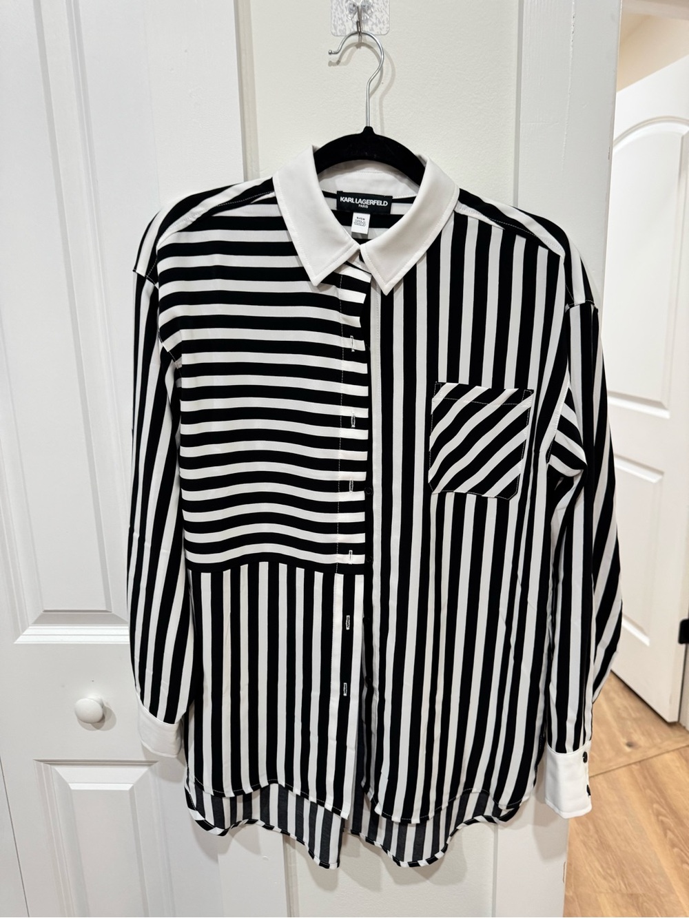 Karl Lagerfeld Black and White Mixed-Stripe Button-Up Shirt